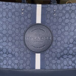 Coach Navy and White Signature Dempsey Tote